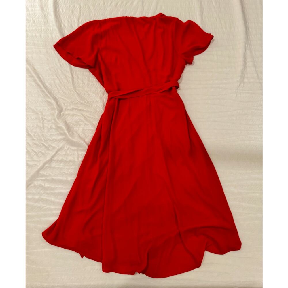 Lulus Red Midi Wrap Dress Women's Large Summer Wedding Guest Romantic Bright - Picture 16 of 16